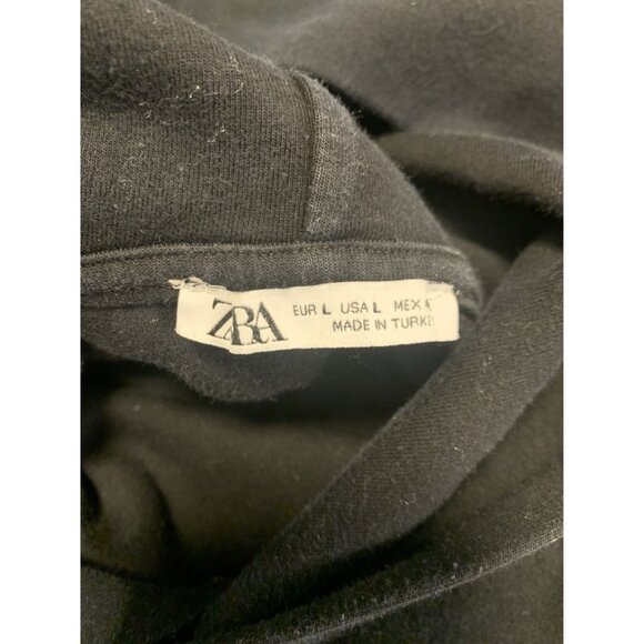 Zara Black Hooded Sweatshirt with Cinch Waist & Kangaroo Pocket Minimalist Size - Picture 4 of 8